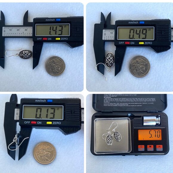 Sterling Silver 925 Signed L.M. Oval Oxidized Celtic Knot Dangle Drop Earrings - Picture 9 of 16